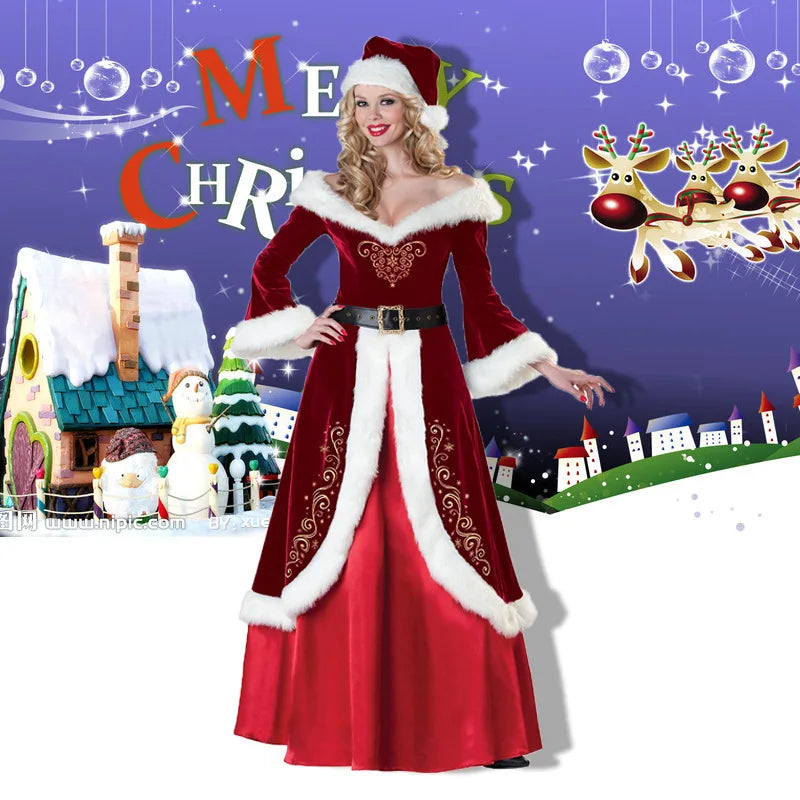 Luxus Samt Männer/Frauen Weihnachtsmann Kostüm Anzug